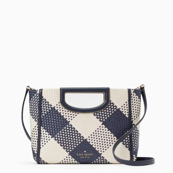 kate spade Bags Kate Spade Alexia Oversized Gingham Woven Straw Clutch Crossbody Blazer Blue